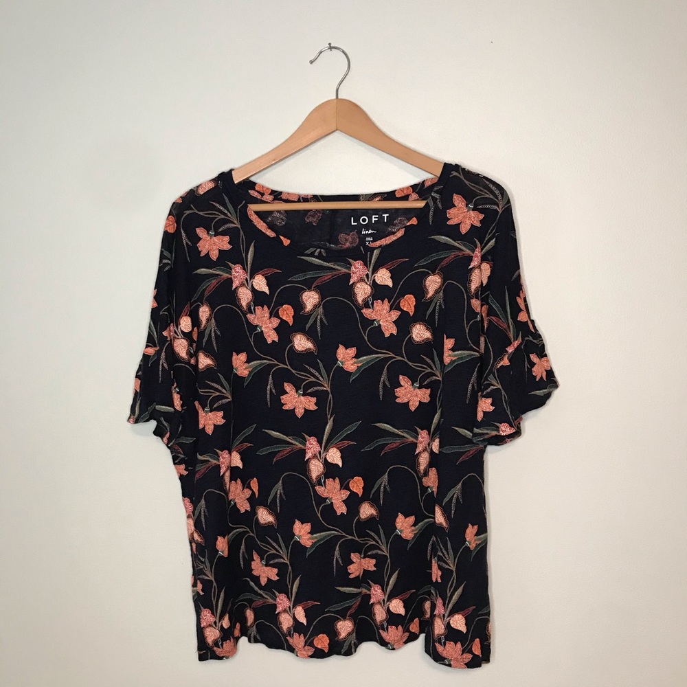 Loft linen floral top with ruffled sleeve